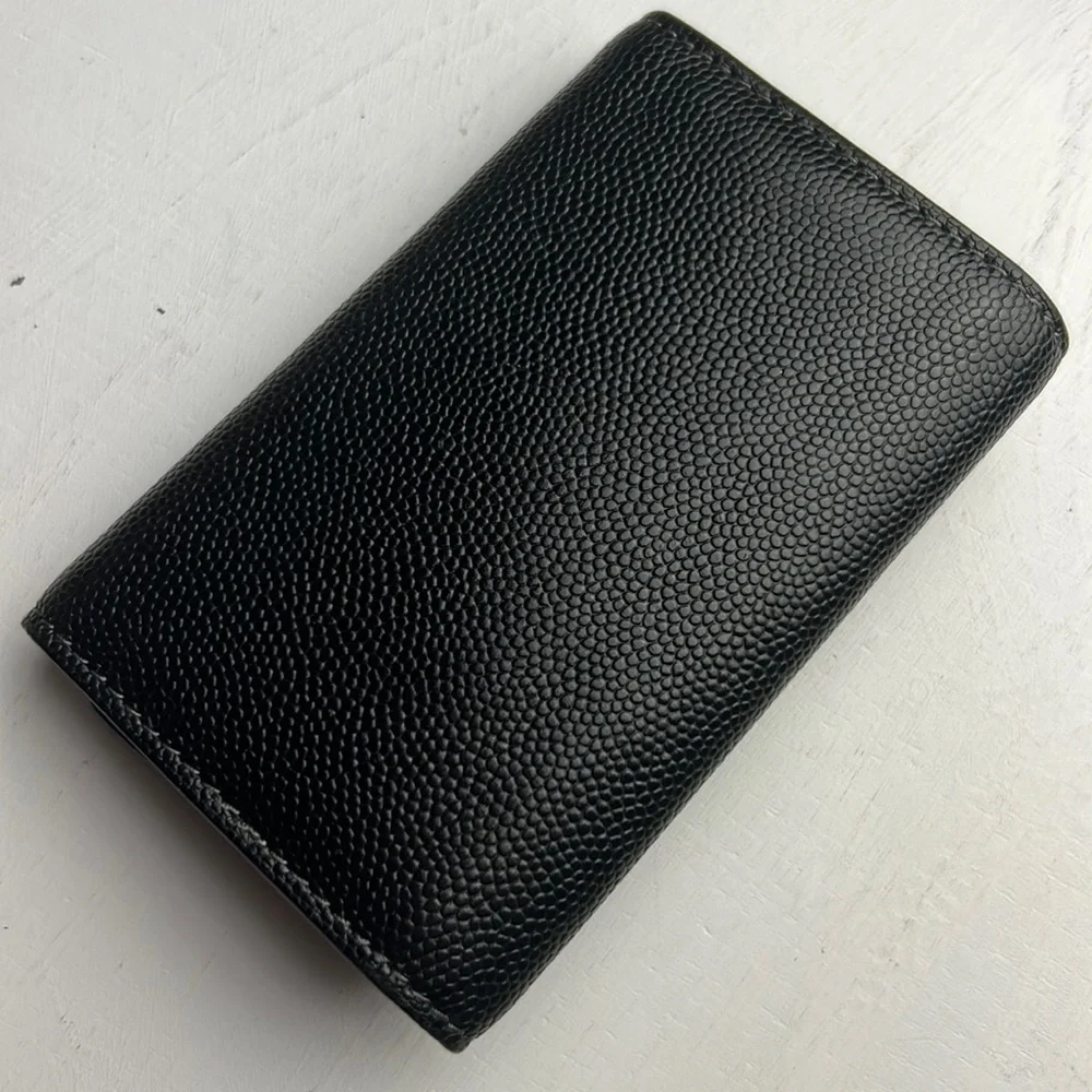 Auth. Cartier Santos Leather 4 Ring Key Case Black Logo Unisex Vintage